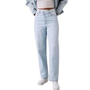 American Eagle Strigid Highest Waist Crossover Baggy Straight Jeans Light Wash 4